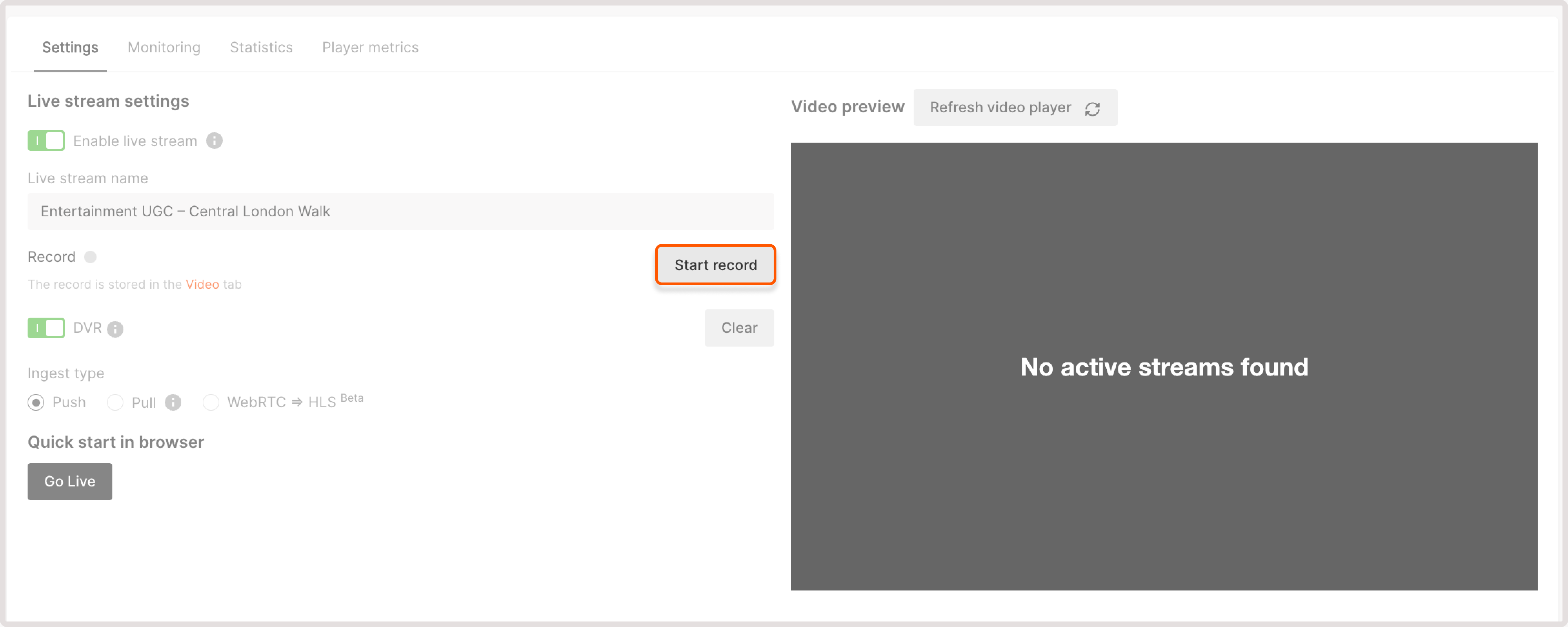 Start record button