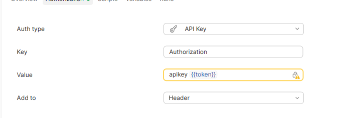 Collection authorization set to API Key