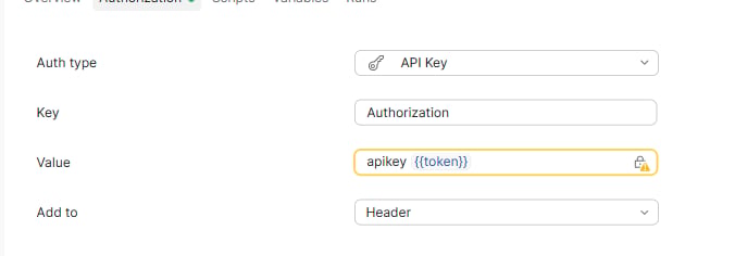 Collection authorization set to API Key