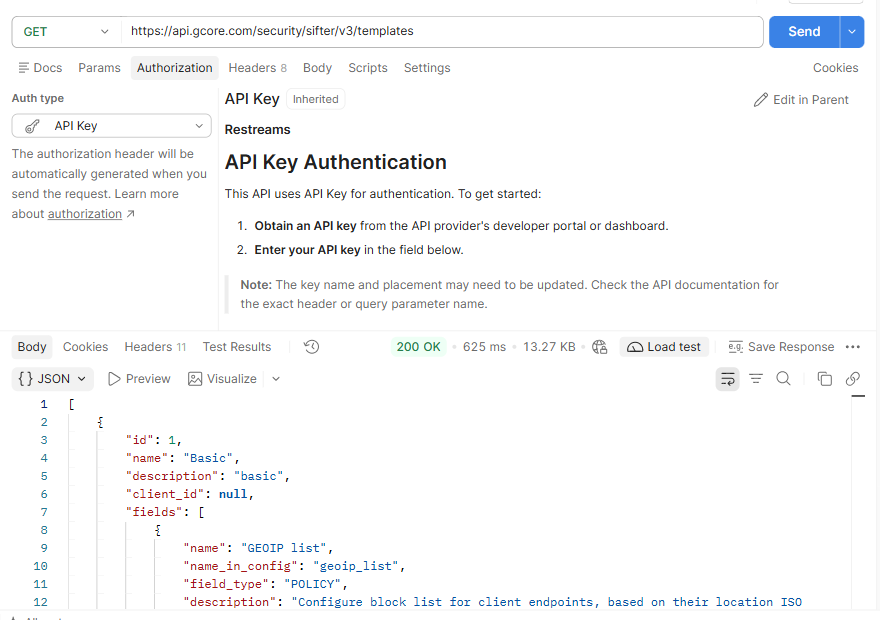 List templates request returning HTTP 200