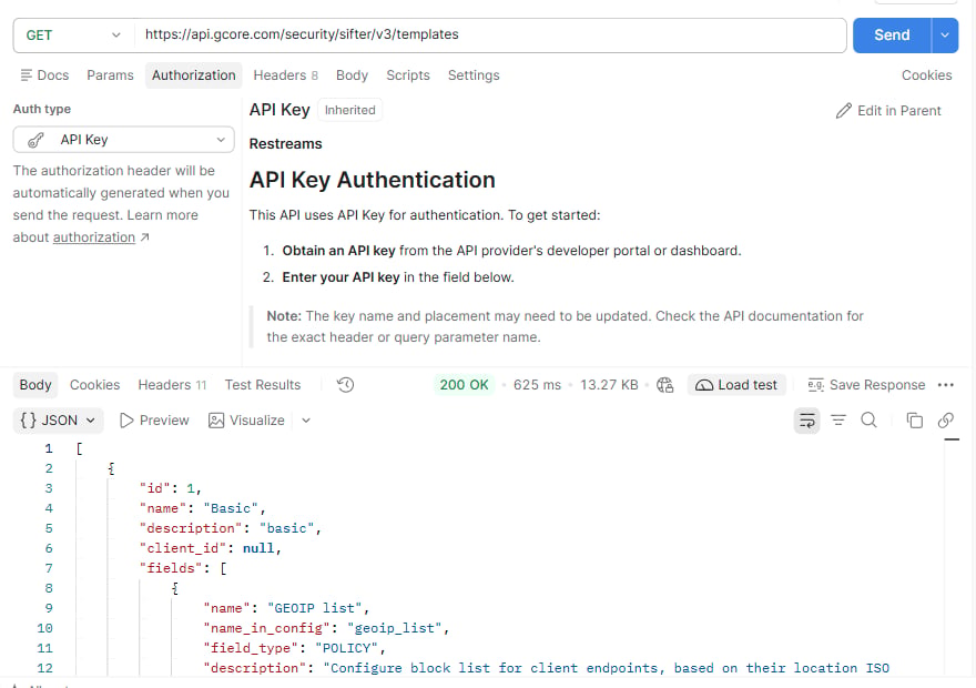List templates request returning HTTP 200