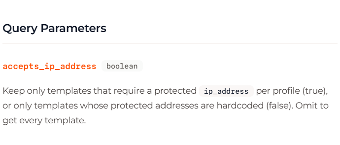 Query Parameters section for accepts_ip_address