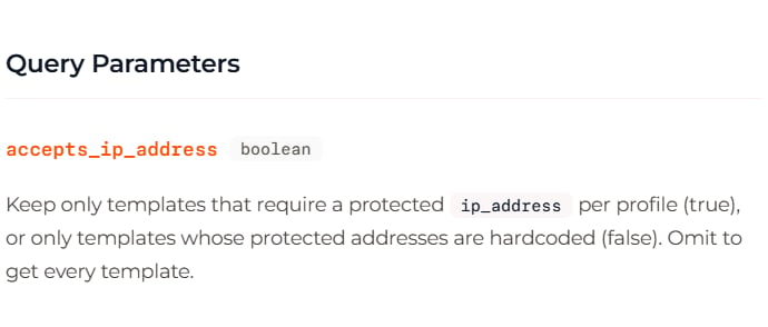 Query Parameters section for accepts_ip_address