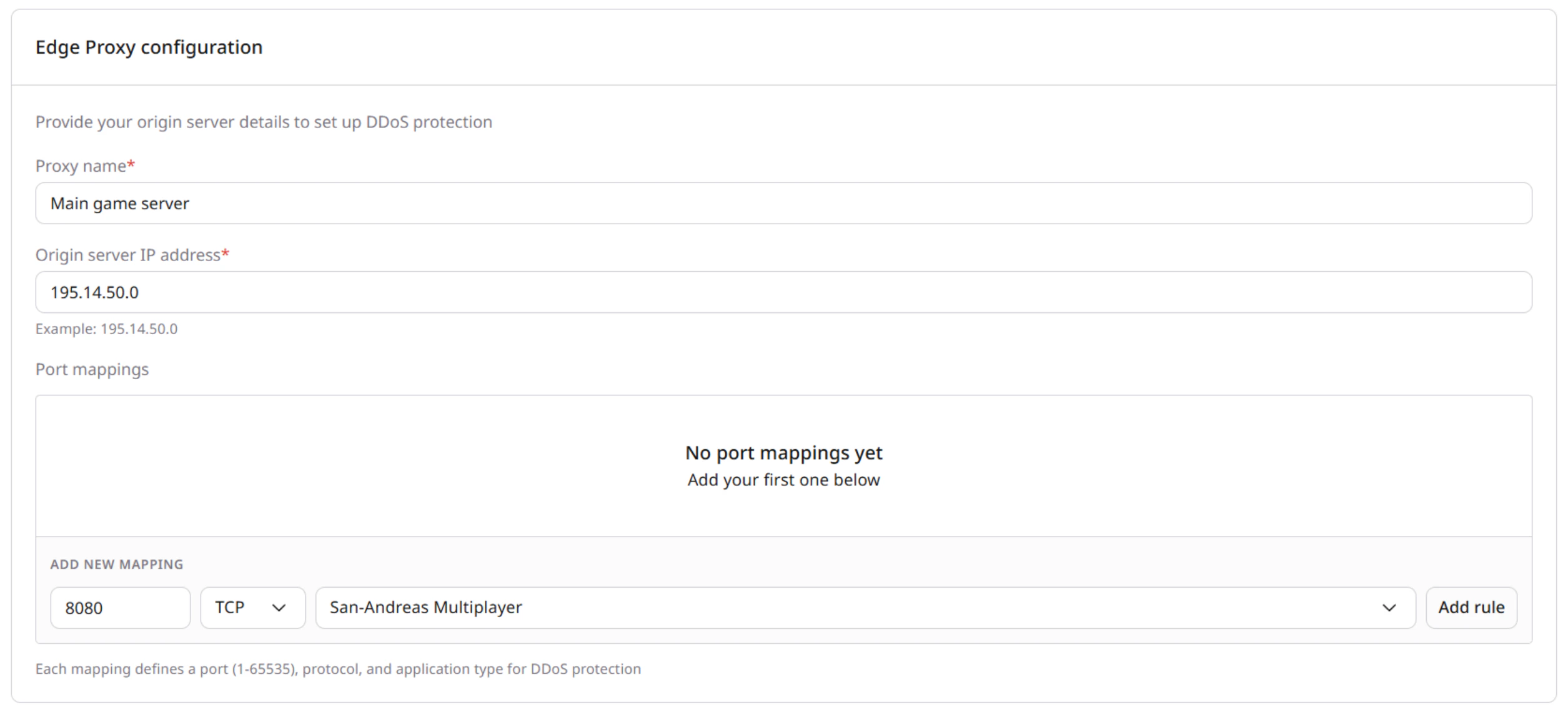 Edge Proxy configuration form