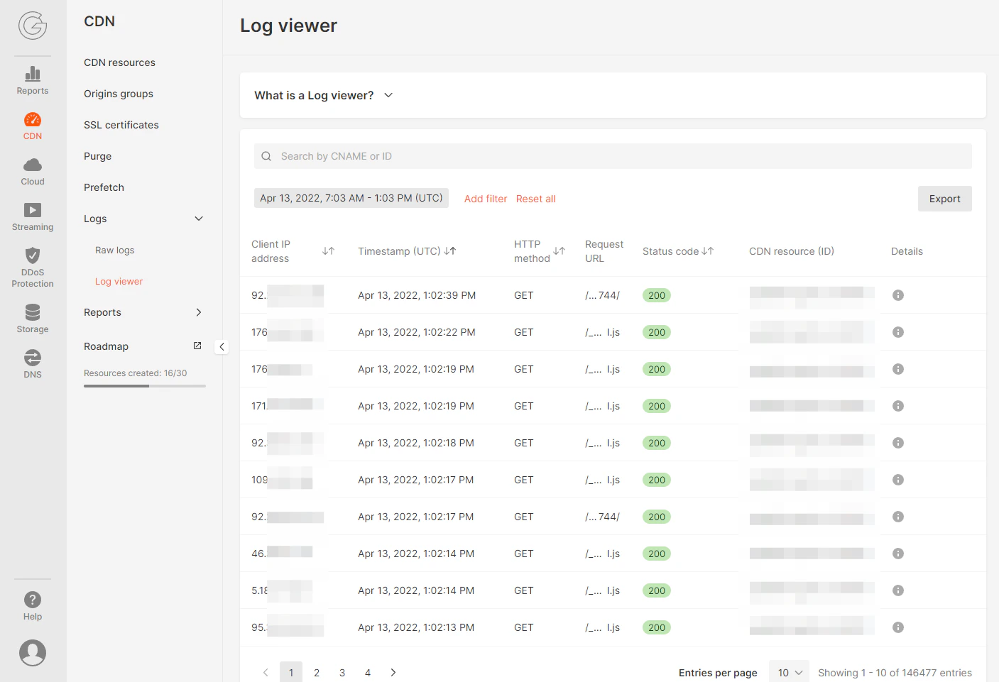 logs in the Gcore Customer Portal