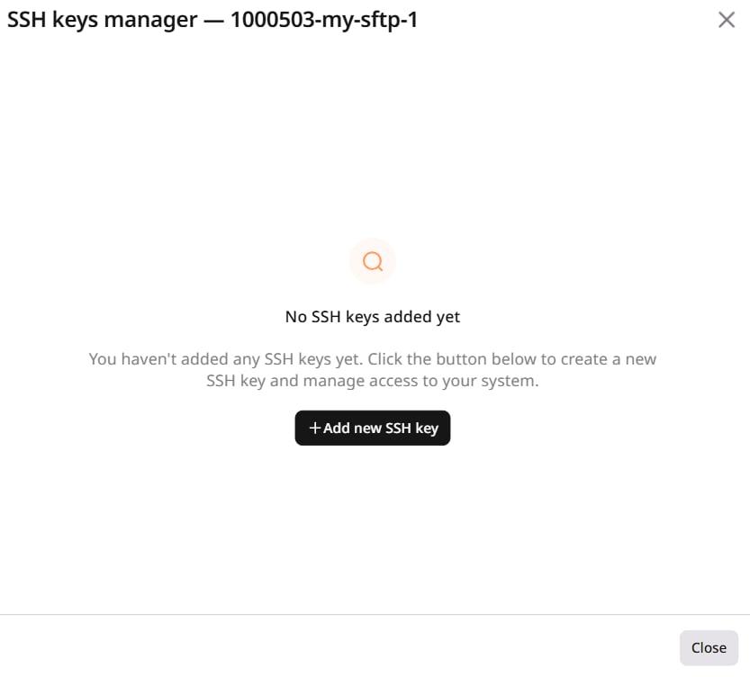 SSH keys manager dialog with Add new SSH key button