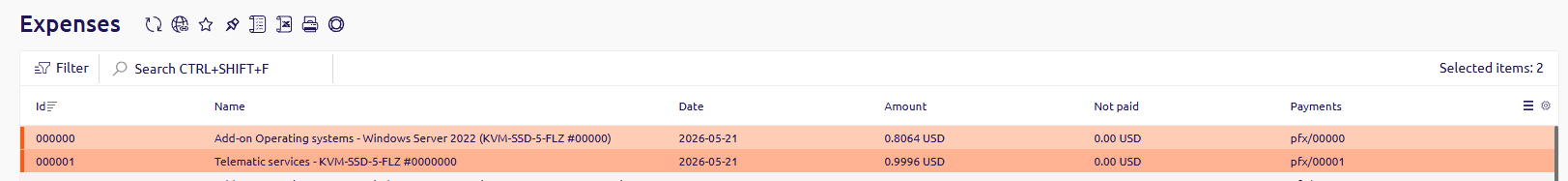 Expenses section showing rows with zero Not paid values after successful charges