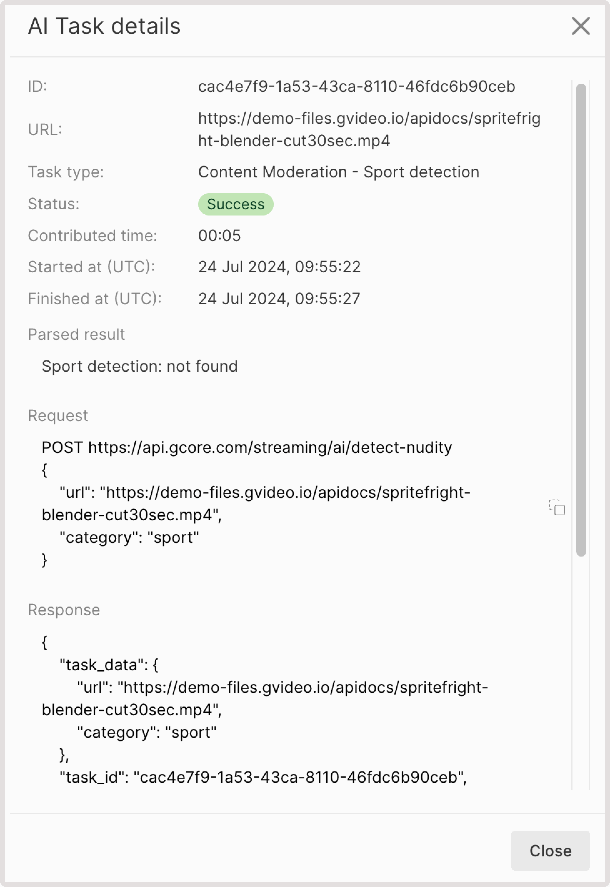 Sport detection task details
