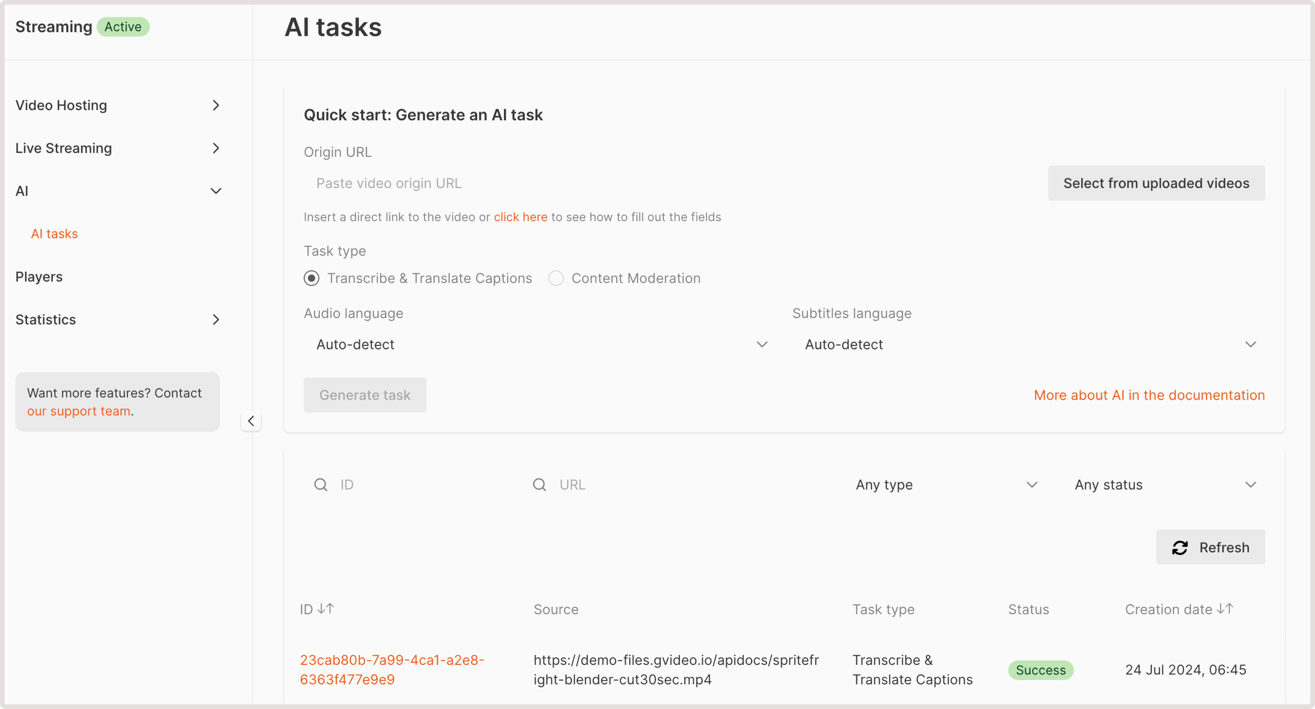 AI tasks page