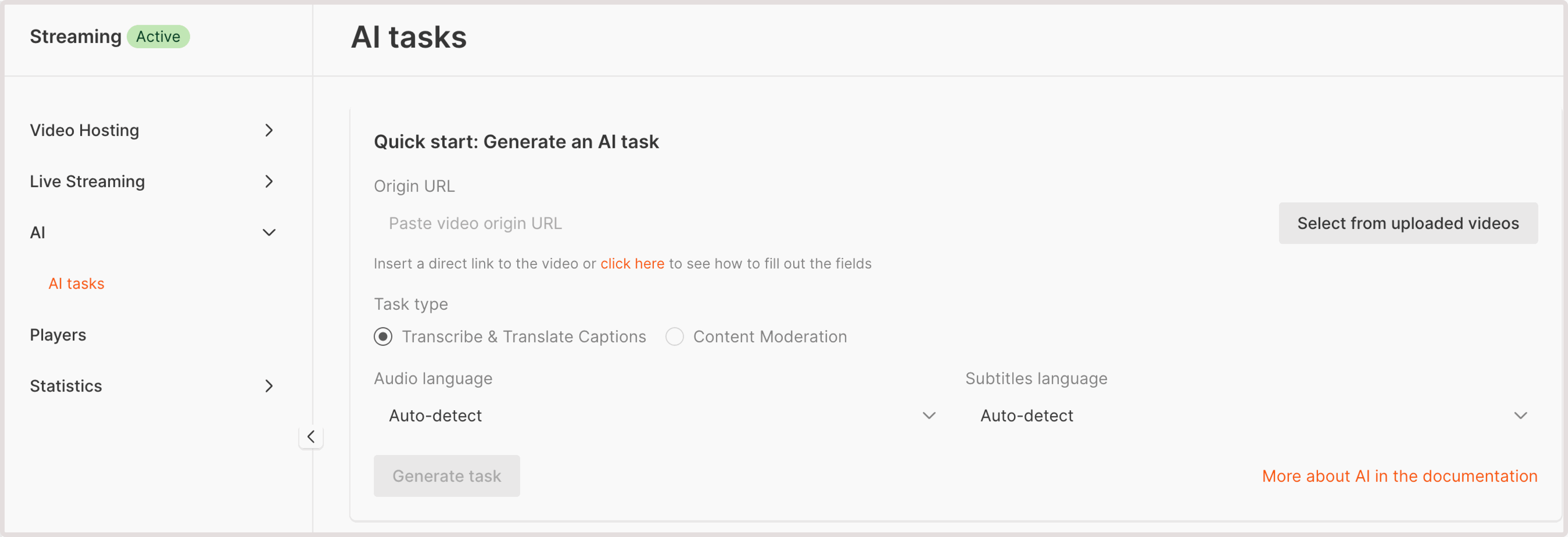 AI tasks page