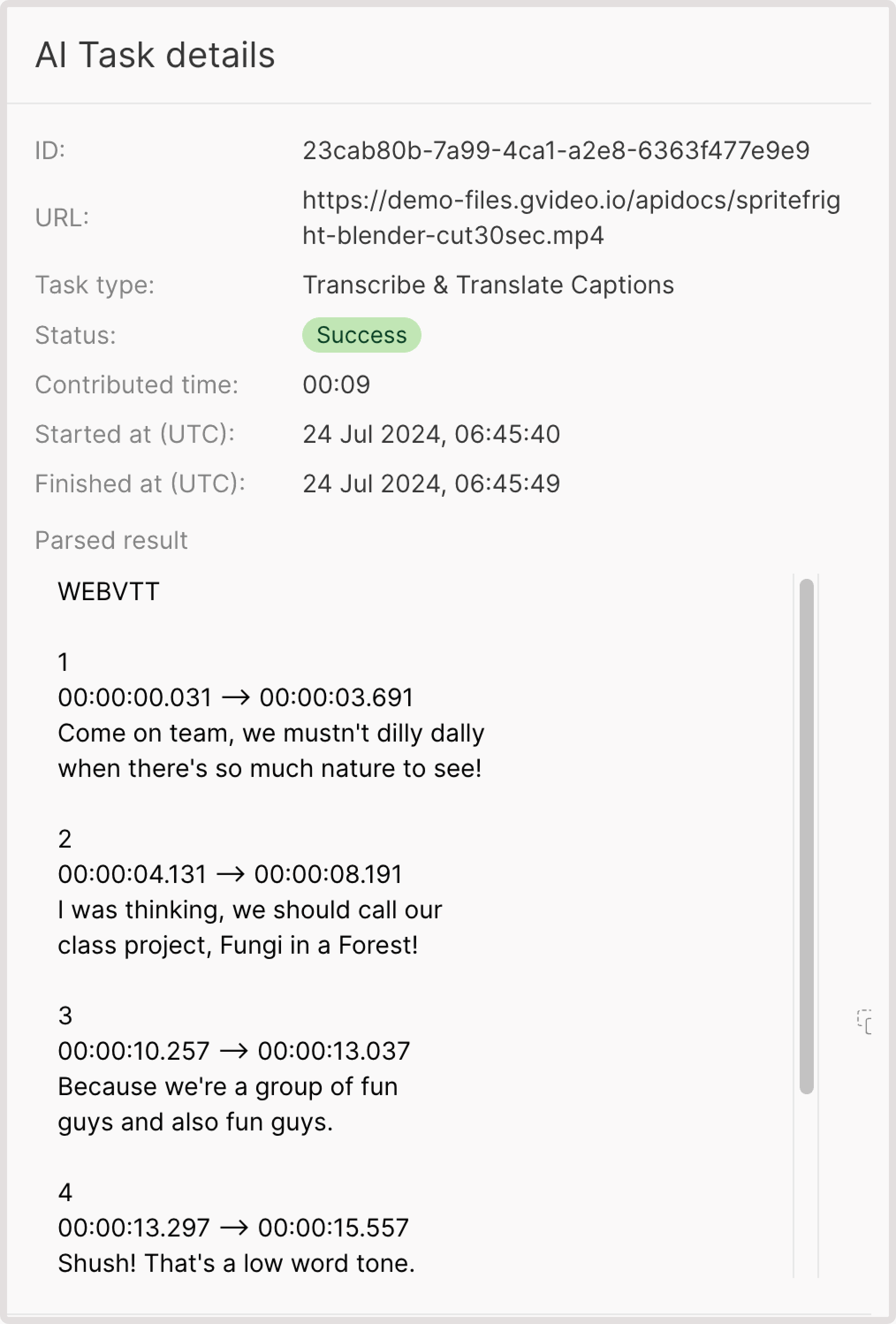 AI task details dialog