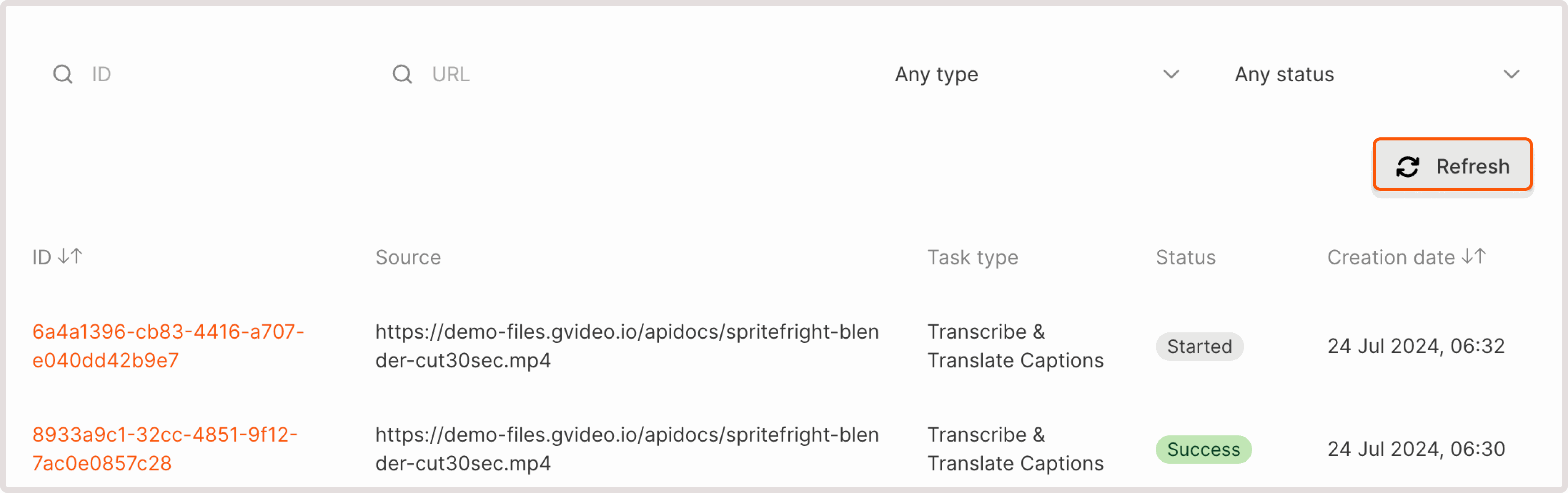 AI tasks table with generate button highlighted