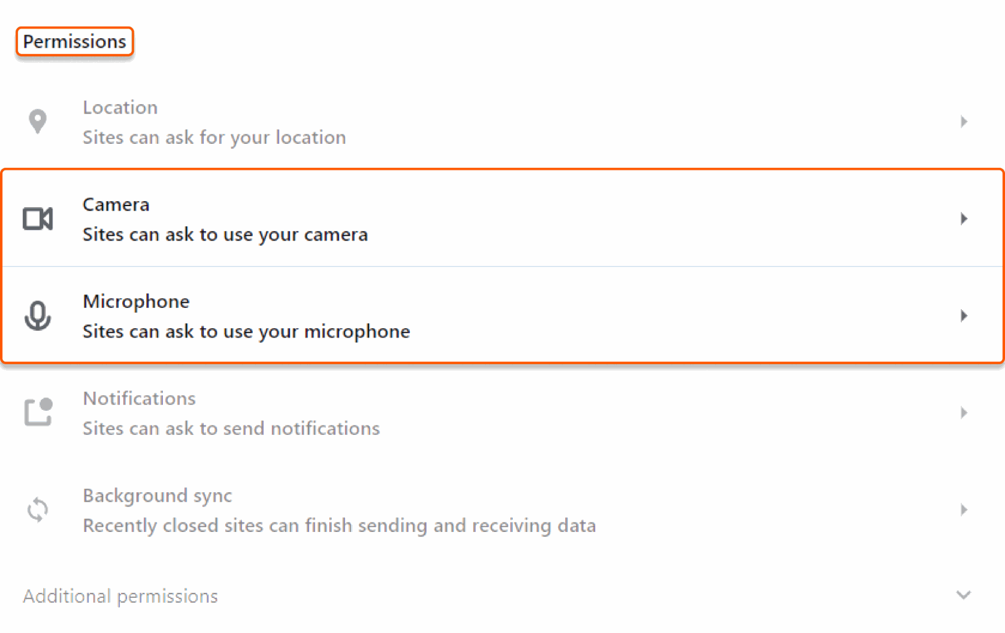 Permissions section