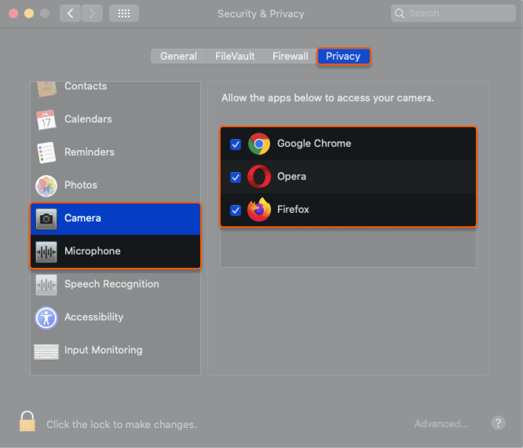 Privacy iOS section