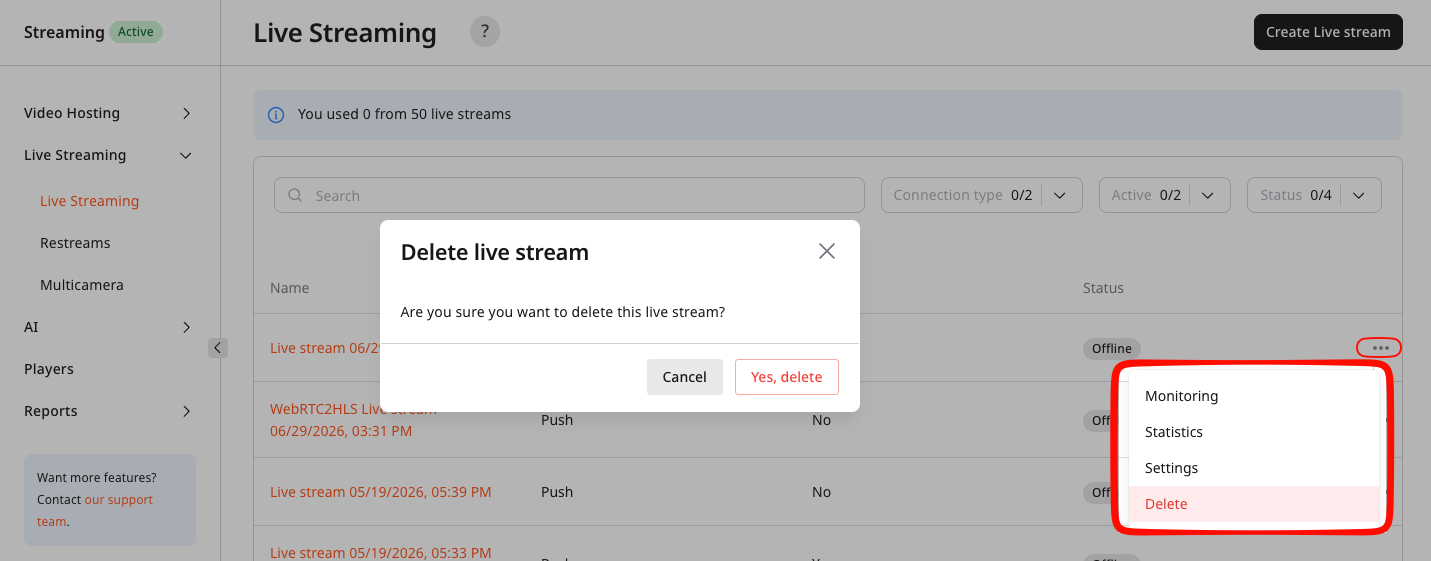 Live stream settings UI