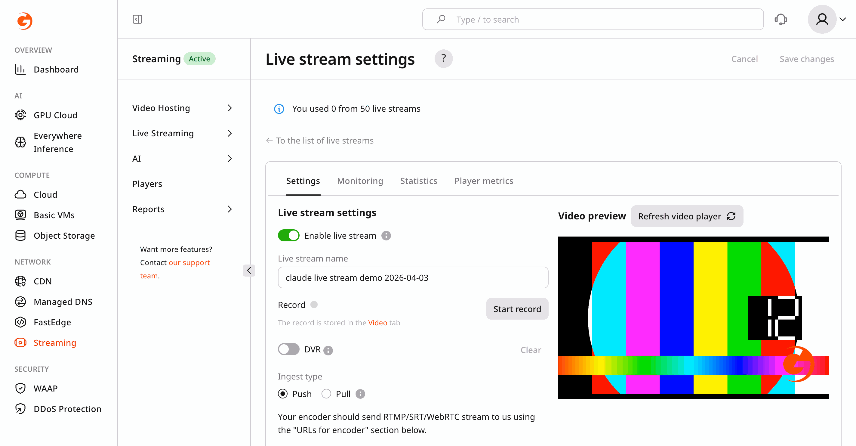 FFmpeg test stream execution result