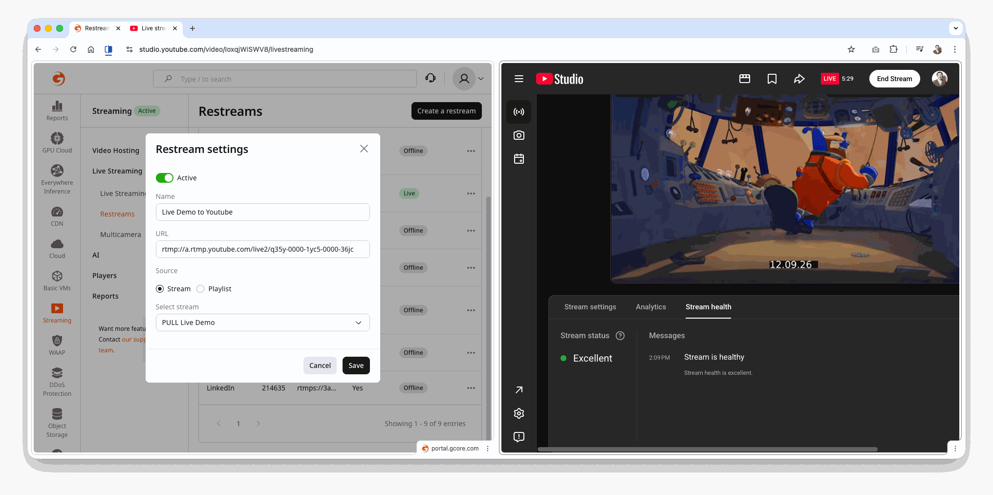 Restreams to YouTube