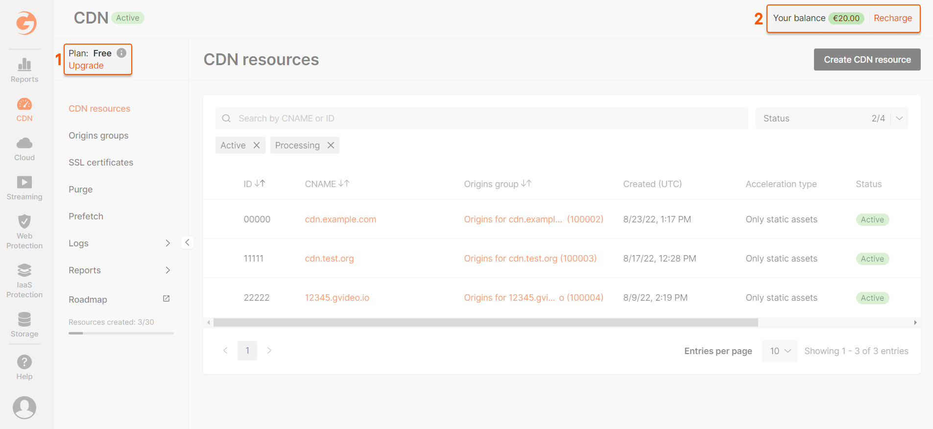 CDN resources tab
