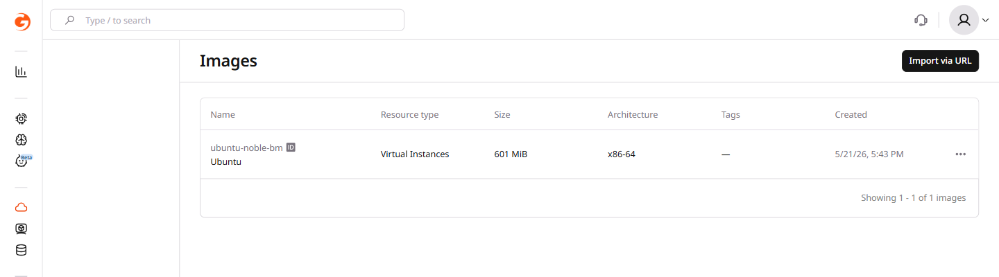 Images section with the Import via URL button