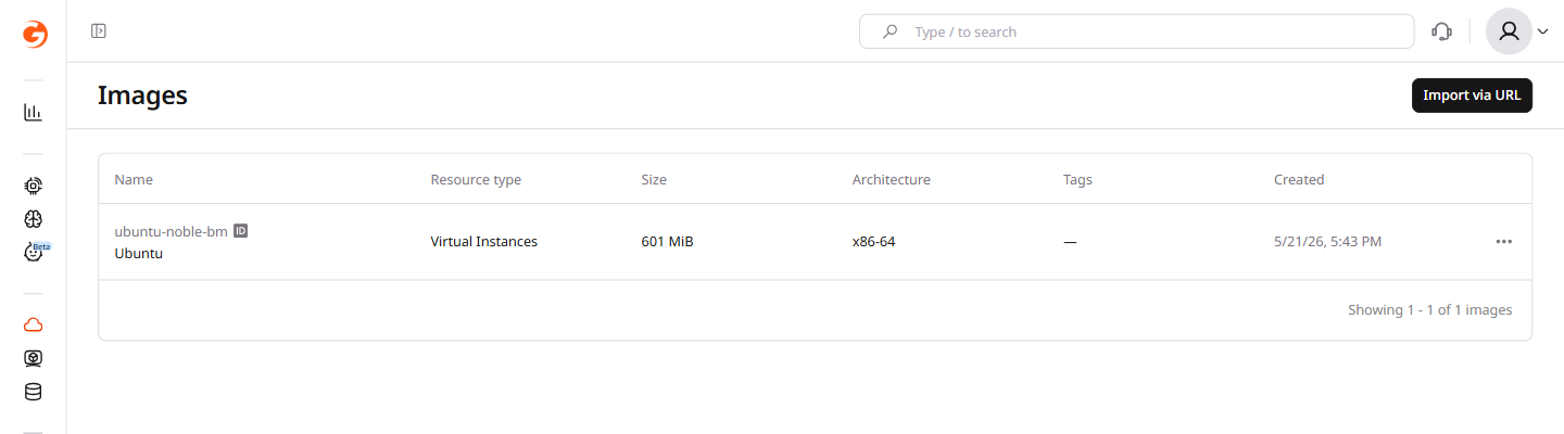 Images list showing a newly added custom image