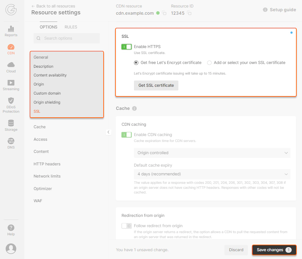 CDN Resources settings