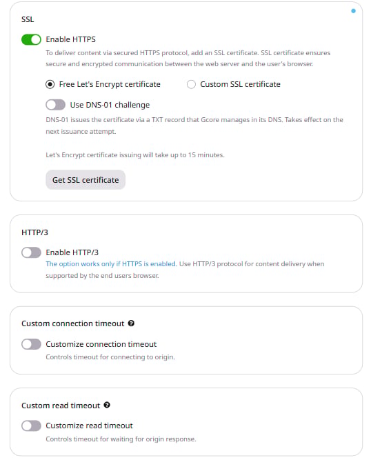 SSL section with Enable HTTPS and Free Let's Encrypt certificate selected