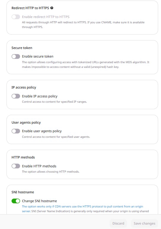 Access section with Redirect HTTP to HTTPS option