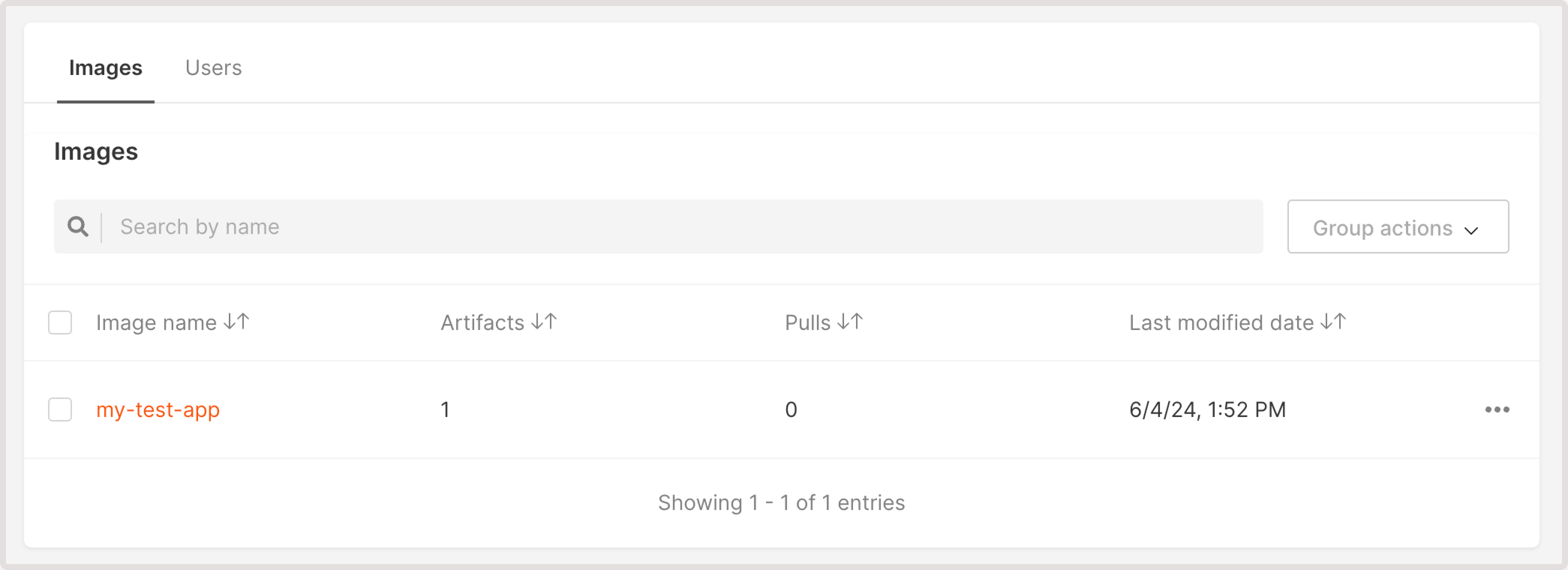 Images tab in the registry overview
