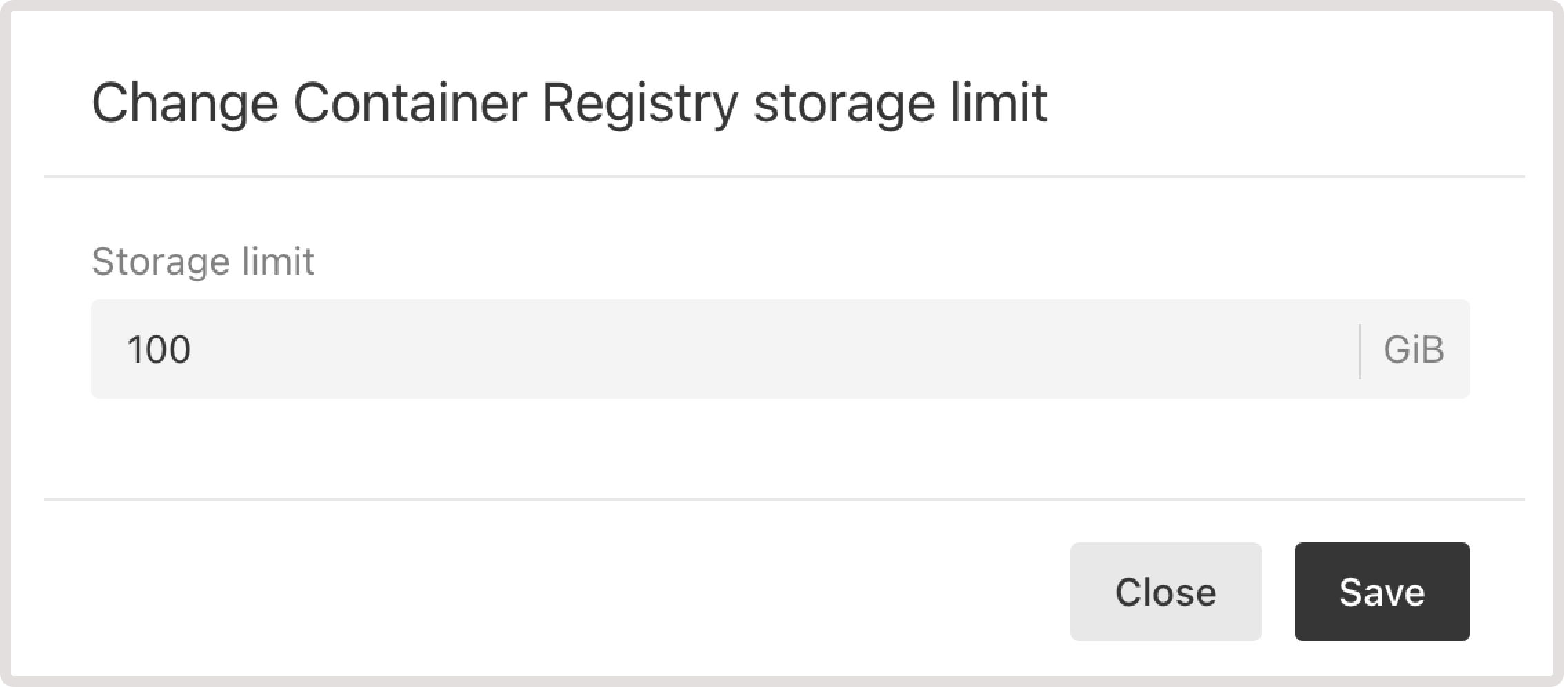 A confirmation dialog to change storage limit