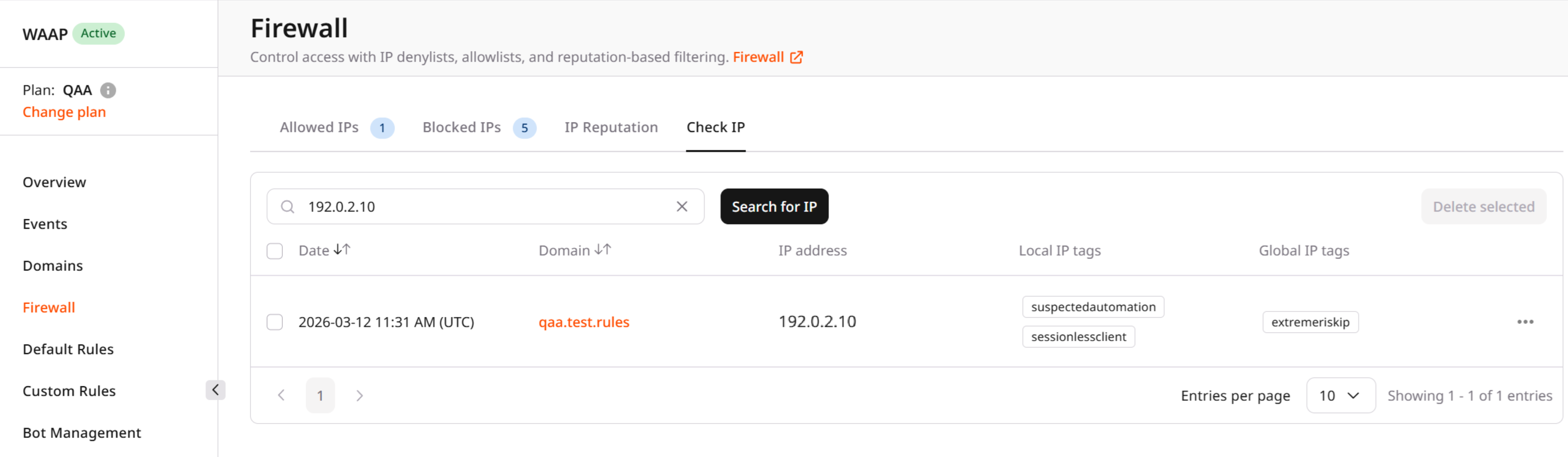 Check IP results table