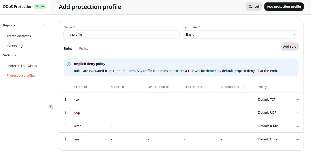Add protection profile form