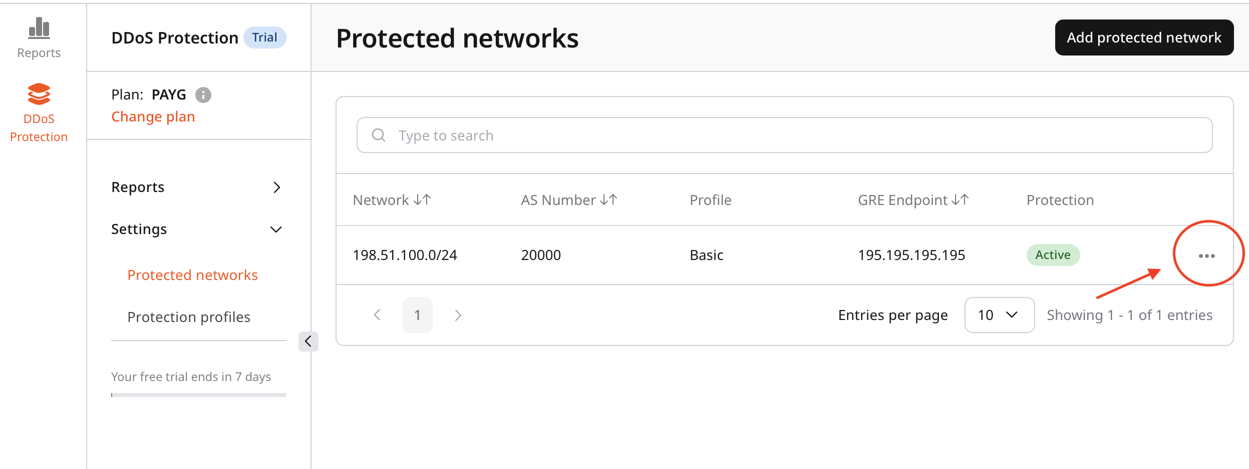 Edit the protected network