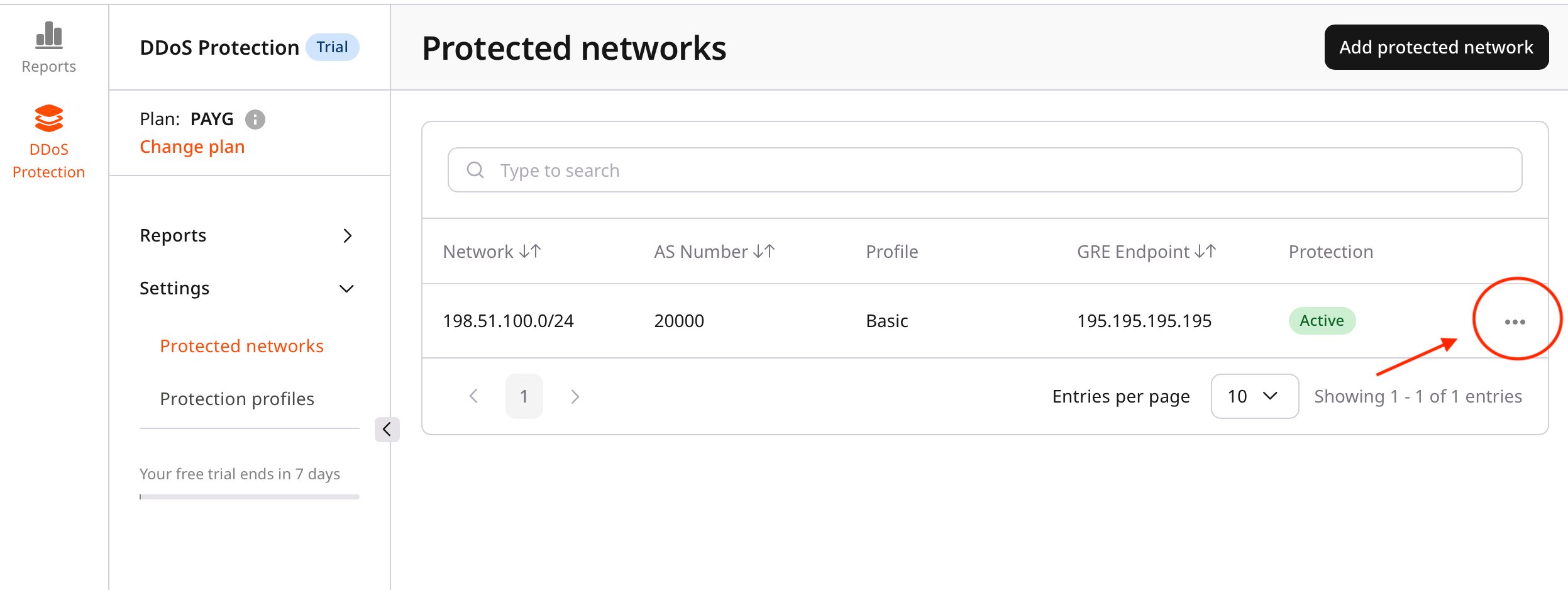 Edit the protected network