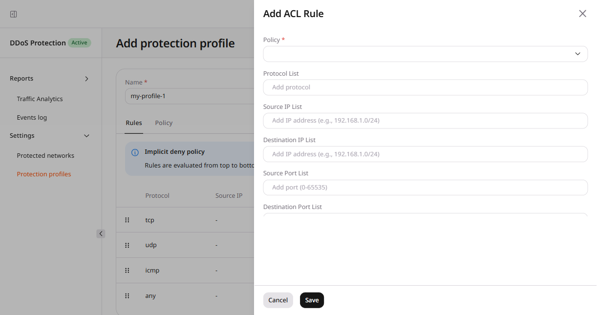 Add ACL Rule dialog