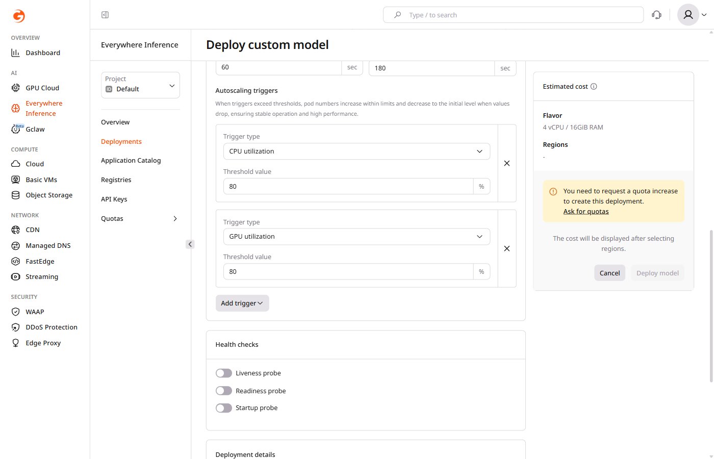 Autoscaling triggers and Health checks sections