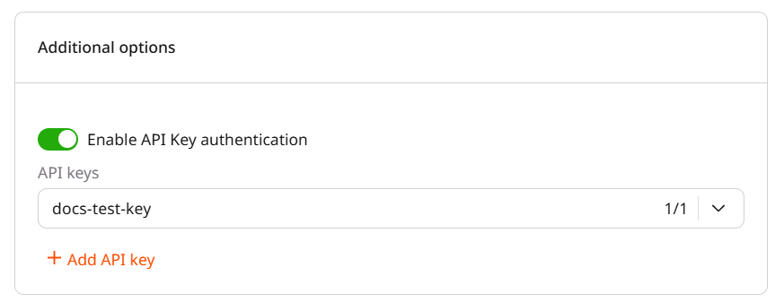Enable API Key authentication toggle with key selected