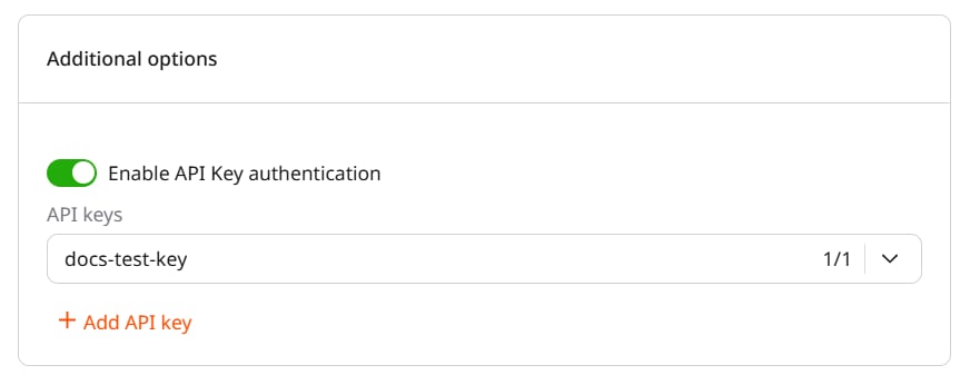 Enable API Key authentication toggle with key selected