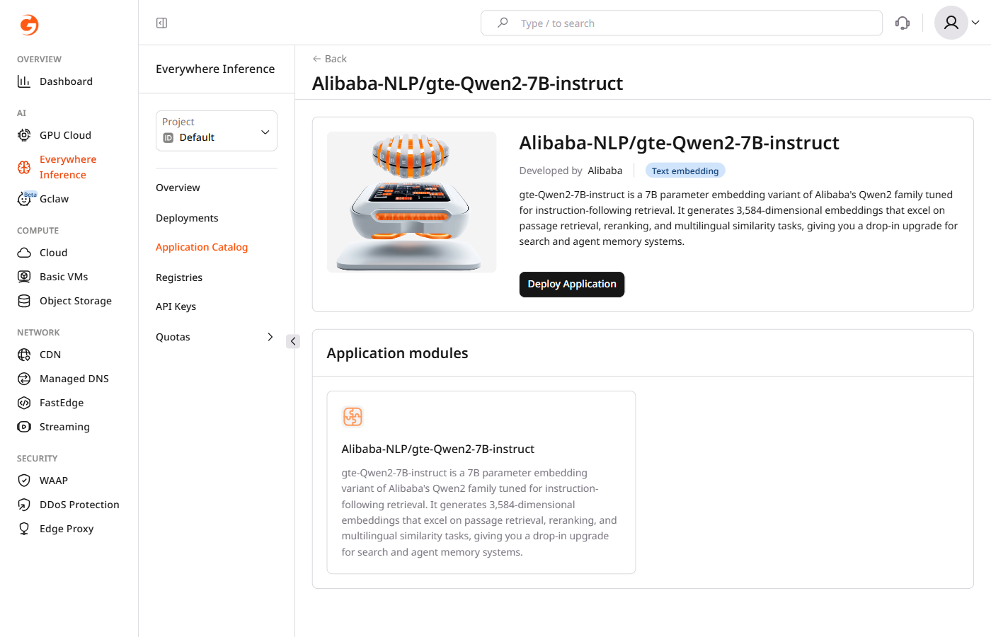 Application Catalog model detail page