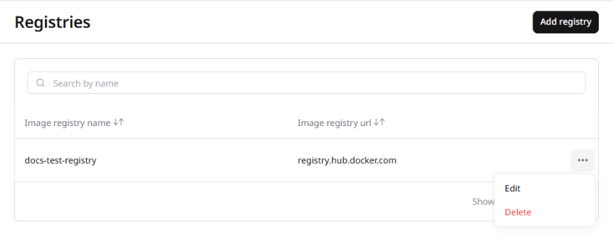 Registry action menu with Edit and Delete options