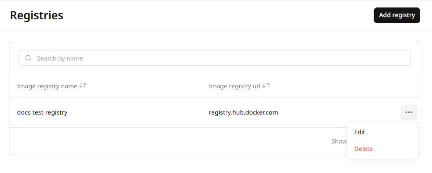 Registry action menu with Edit and Delete options