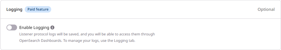 Logging section with the Enable Logging toggle