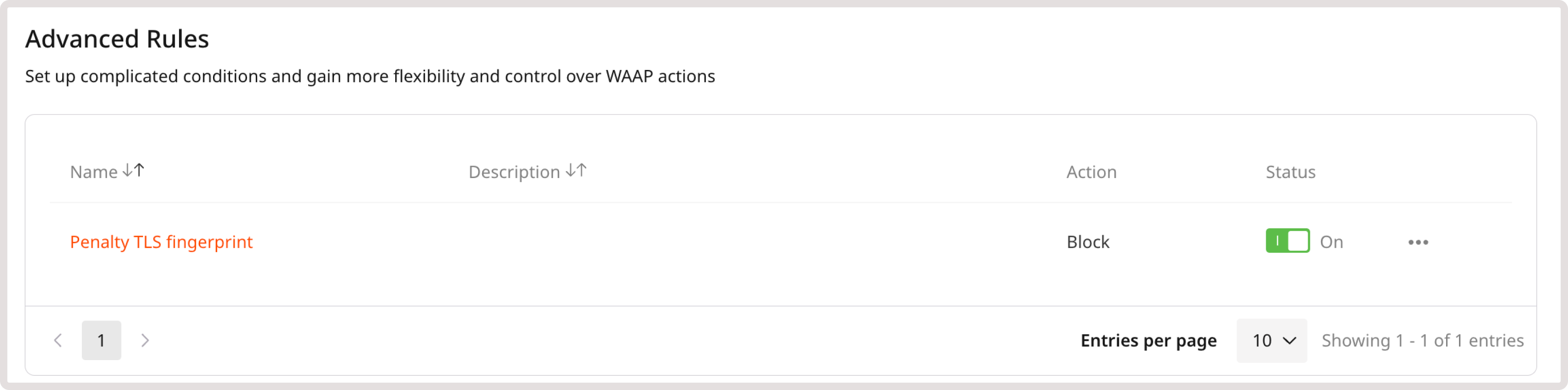 Advanced rules section with a sample penaly fingerprint rule