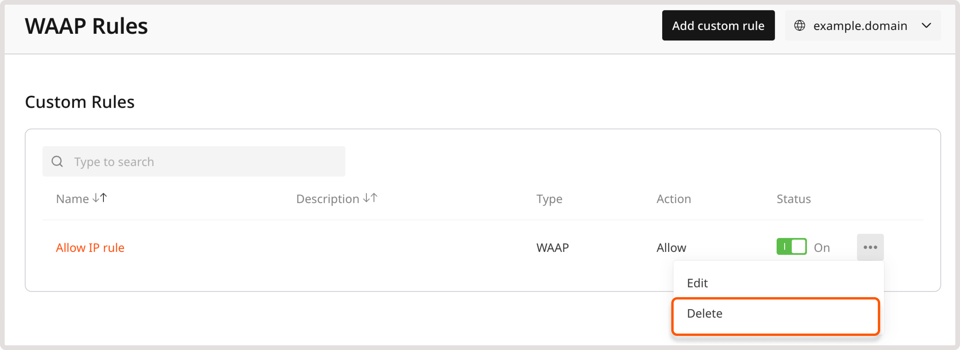 Rule settings with the delete button highlighted