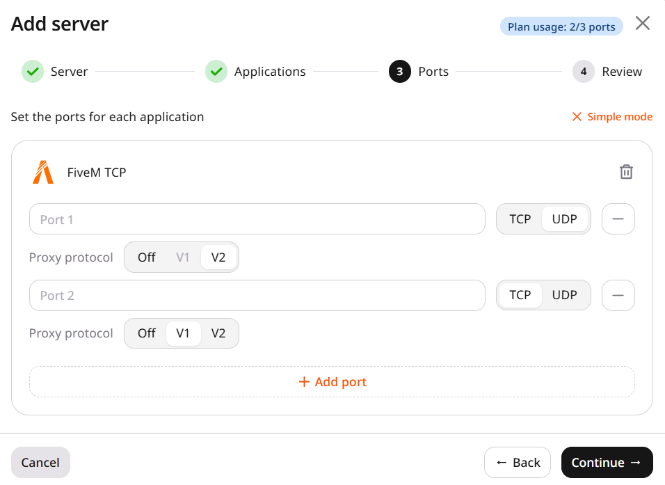 Step 3 showing port, protocol, and Proxy protocol settings