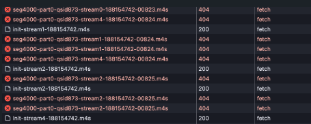 CDN logs showing 404 errors for DASH segments