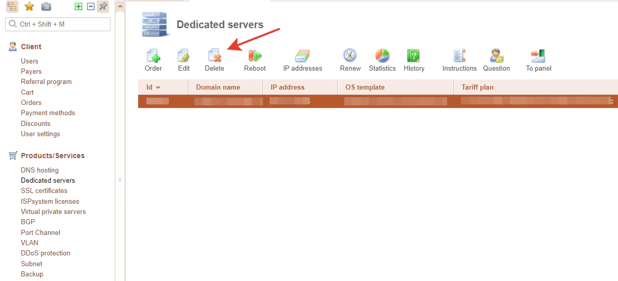 Delete a Dedicated Server