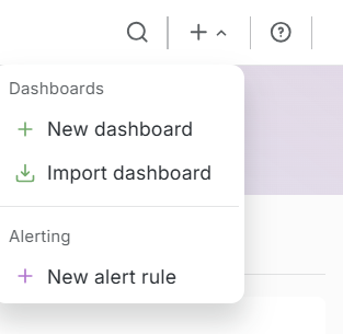 Plus menu open on New dashboard