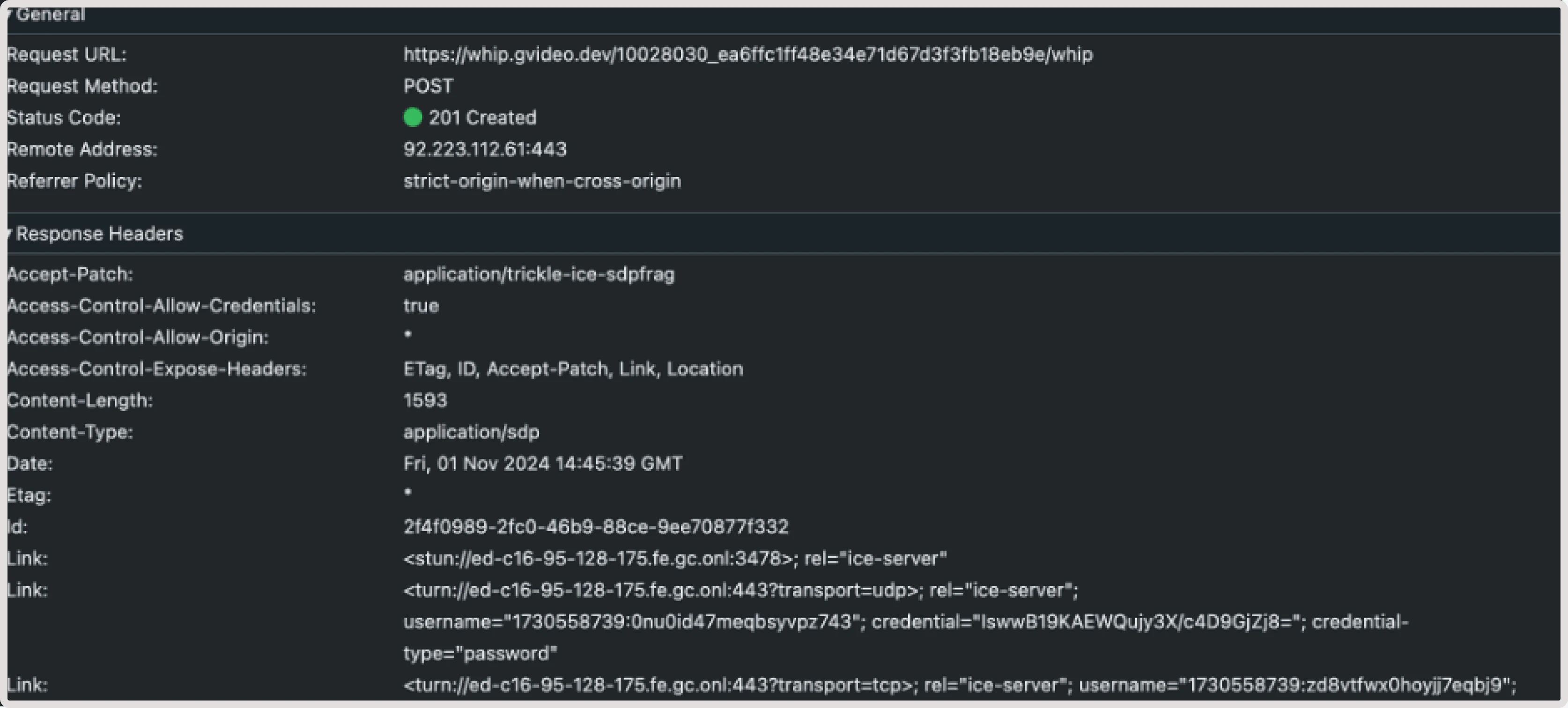 Example data in Link headers