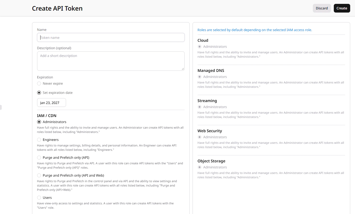 API token creation