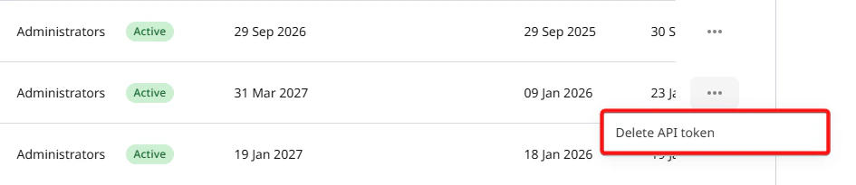 Delete an API token